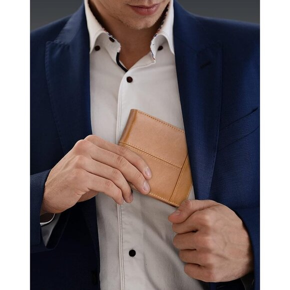 Mens wallet  locking Genuine  Capacity Billfold with ID Window 13 Card Holder - Picture 3 of 7